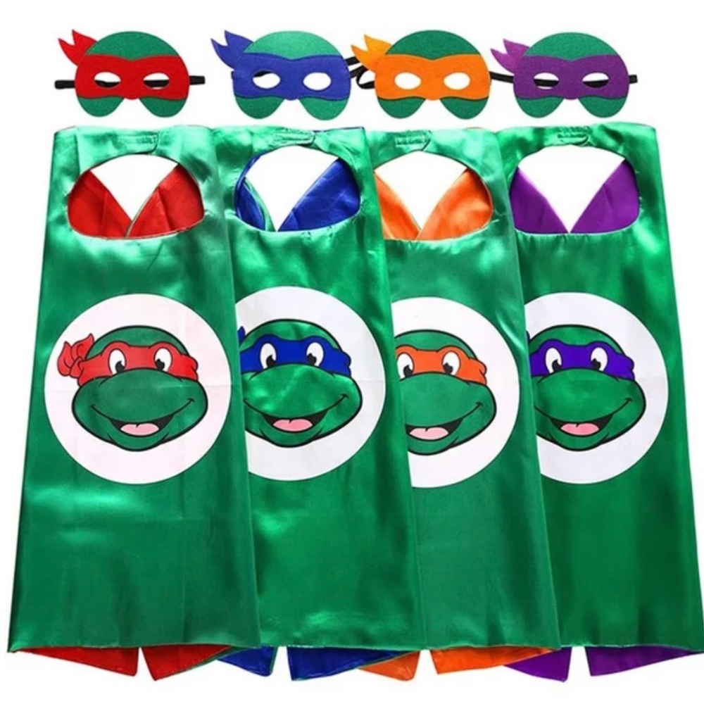 Brand New Lot of 4 Teenage Mutant Ninja Turtle Mask & Cape Set